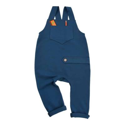 Baby Jungen Frühchen Mitwachs-Latzhose lang "Baumeister" in dunklem Jeansblau, ab Gr. 44-50 Geschenk Geburt 