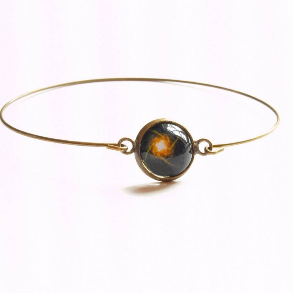 Armreif Stern orange Cabochon Glas vintage bronze