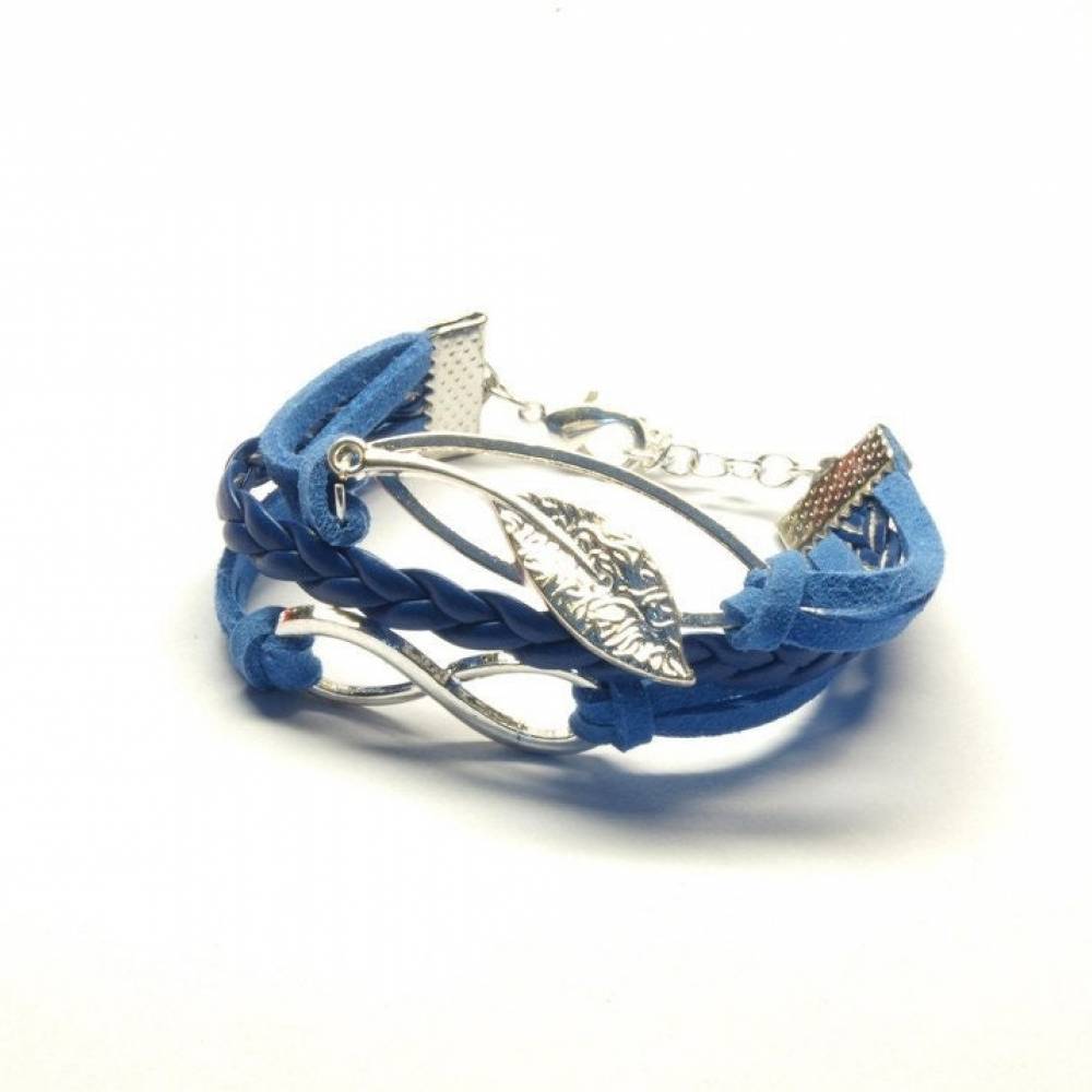Armband Infinity Blatt silbern blau unendlich #3