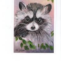 Grußkarte,  Freundschaftskarte-   Waschbärenkind-   handgemalt