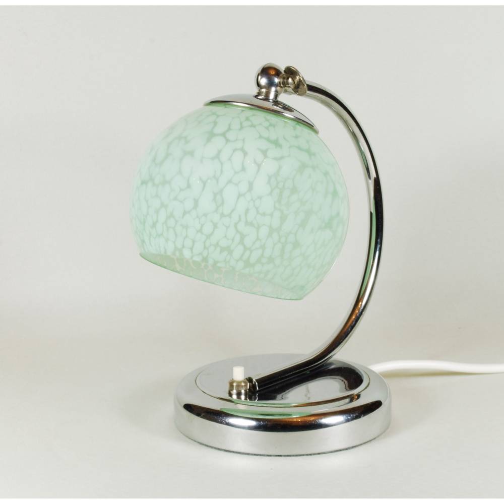 50er Jahre Tischleuchte klein Messing schlicht silber grün Chrom mid century fifties sixties upcycling vintage Bild 3