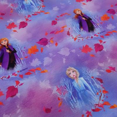 Stoff Baumwolle Jersey Disney Frozen Anna Elsa blau lila orange bunt Kinderstoff Kleiderstoff Lizenzstoff