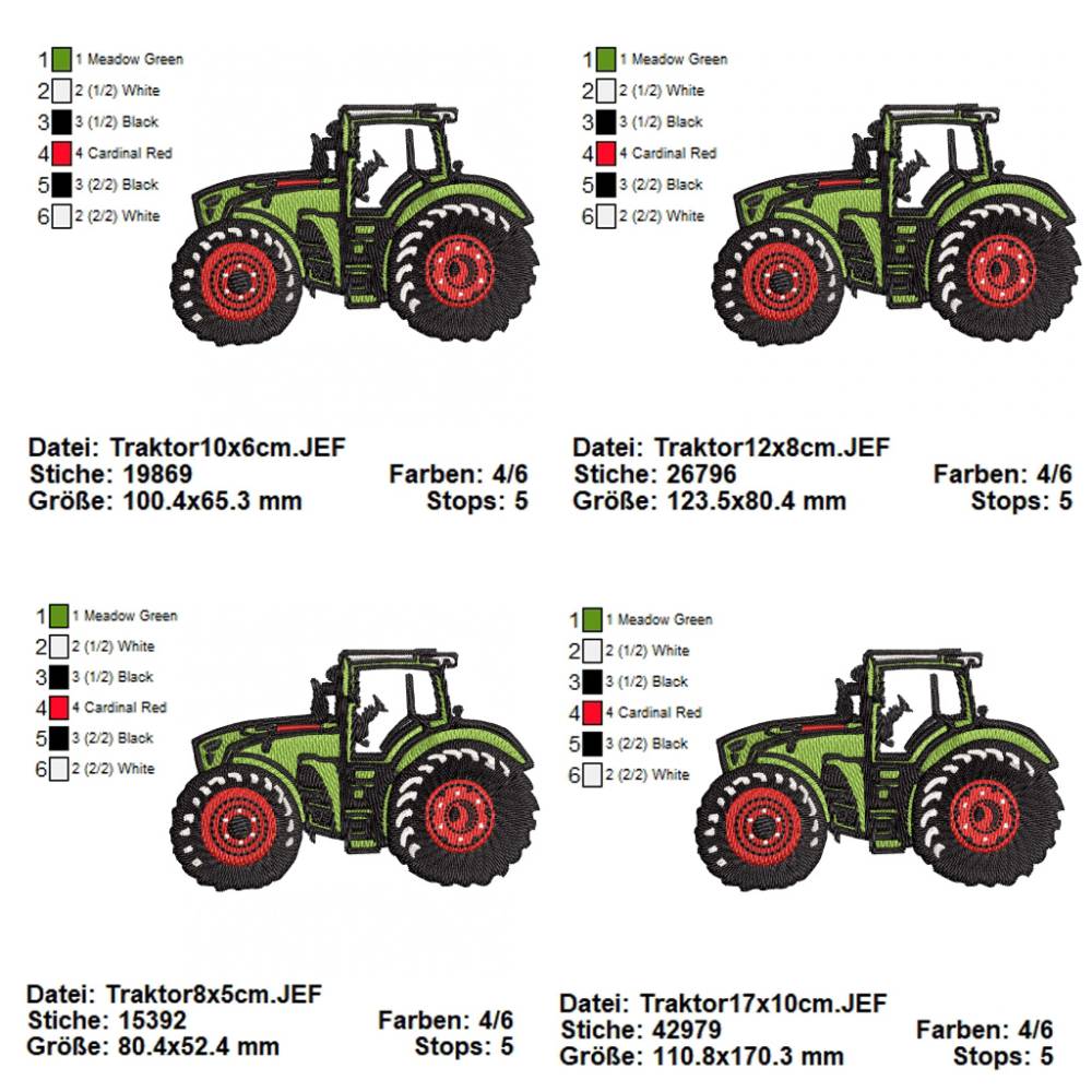 4 tlg. Stickdatei Schlepper Traktor Trekker Bulldog mehrfarbig Stickmuster Stickmotiv Bild 1