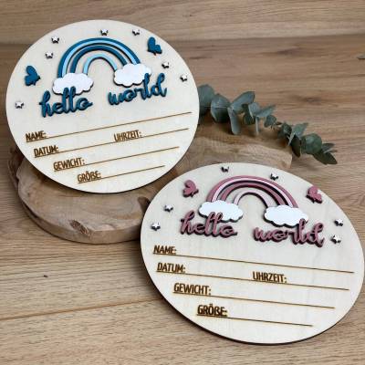 Hello World Geburt Geschenk / Baby Daten Holzscheibe New Born
