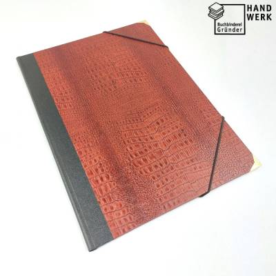 Mappe, DIN A4, Eckspannermappe, Sammelmappe, rotbraun schwarz, Echse Schlange