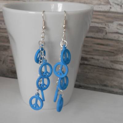 Peacezeichen blau lange Ohrringe ,  Hänger 925, Statement