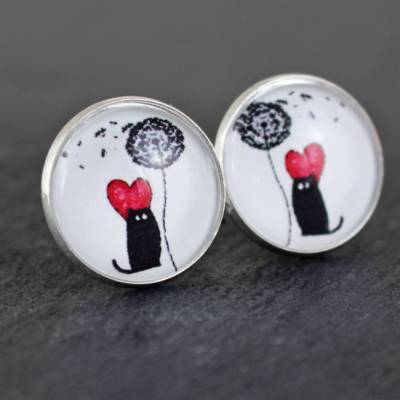 Ohrstecker mit Katzen, Pusteblume und Herzen