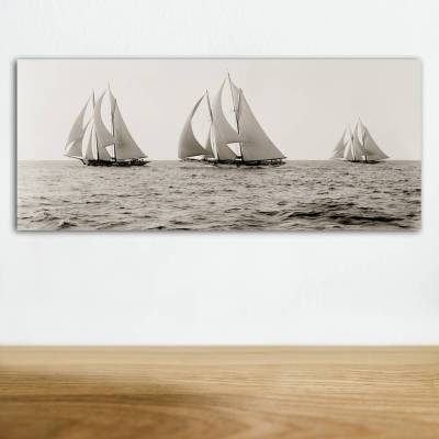 Leinwand 177x75 cm Schiffe Segelschiffe auf dem Meer 1892 maritim - grosses Panorama Wandbild - Vintage Fotografie
