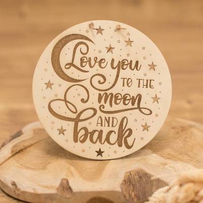 Holzscheibe Love you to the Moon / Kinderzimmer Deko / Wanddeko