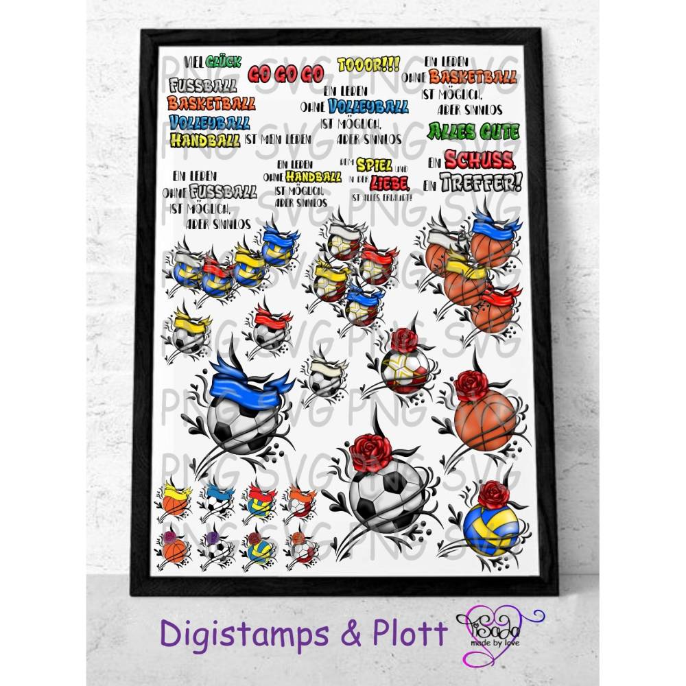 Plotterdatei und Digistamp "Ballsport" SVG&DXF, PNG inkl. Sayings Bild 1