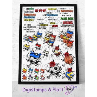 Plotterdatei und Digistamp "Ballsport" SVG&DXF, PNG inkl. Sayings
