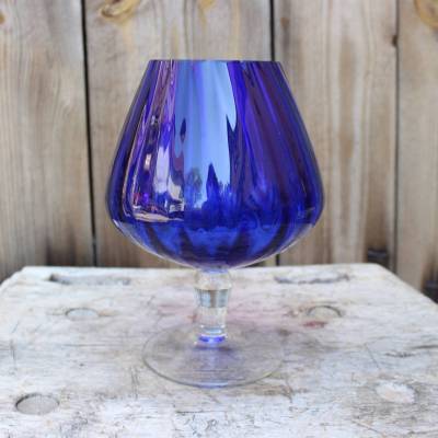 Fußschale Fußkelch kobaltblau facettiert Anbietschale Vintage 70er Jahre DDR