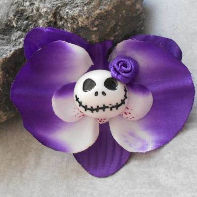 Skull Orchidee , Haarspange,  Stoff, Totenkopf, emo, Haarklammer, punk, gothic, lila