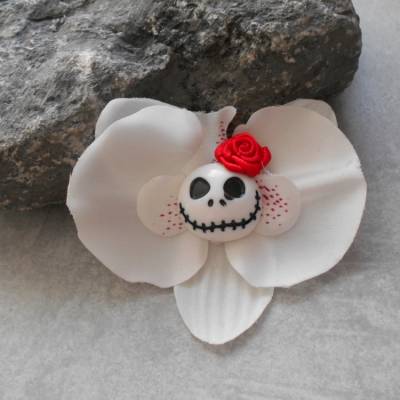 Skull Orchidee , Haarspange,  Stoff, Totenkopf, emo, Haarklammer, punk, gothic, lila