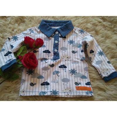 Langarmshirt mit Polokragen Gr. 74 – Jeansfarbiges Poloshirt aus weichem Jersey für Jungen & Mädchen