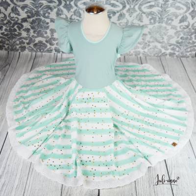 Drehkleid - Kleid mit Drehrock Glitzer Streifen Mint #Einschulung