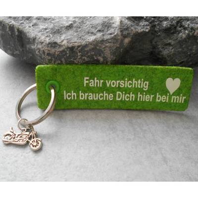 Filz Schlüsselanhänger, Motorrad, Führerschein, grün