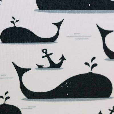 Baumwolljersey Bern Wale und Anker weiß Oeko-Tex Standard 100(1m/15,-€)