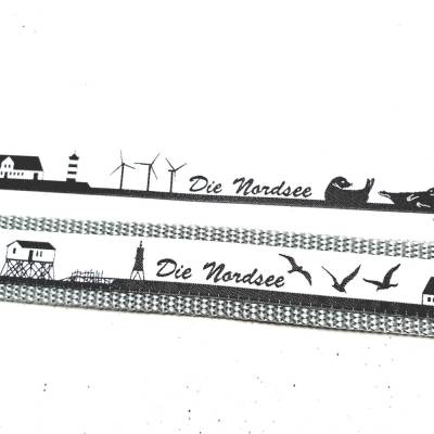 2 m oder mehr Nordsee Region - Skyline Webband in schwarz-weiß - Lieferung in einem Stück!