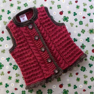 Trachtenweste für Mädchen Größe 80/86 Pullunder Weste Jacke Zopfmuster Dirndl Kleid Geschenk Taufe Geburt