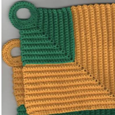 T0020 gehäkelt 2 Topflappen Untersetzer Baumwolle Handarbeit gelb grün Küche