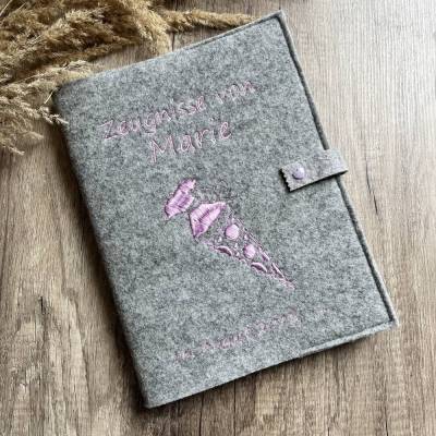 Zeugnismappe SCHULTÜTE / Farbauswahl / Wollfilz bestickt / Zeugnishülle Schutzumschlag personalisierbar 