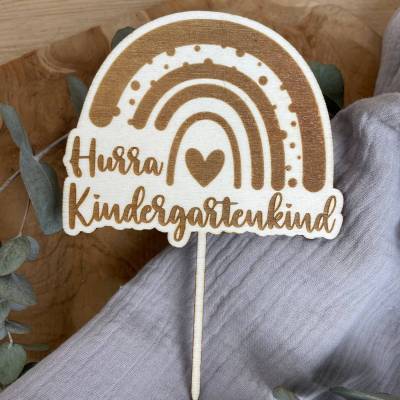 Caketopper "Hurra Kindergartenkind" / Kuchendeko Regenbogen Kindergarten