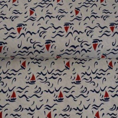 Jerseystoff Magic Segelboote Wellen – UV-Farbwechsel, maritim, blau rot weiß, Kinderstoffe