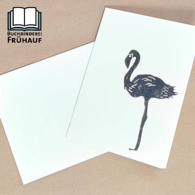 Linoldruck Klappkarte Flamingo Grußkarte