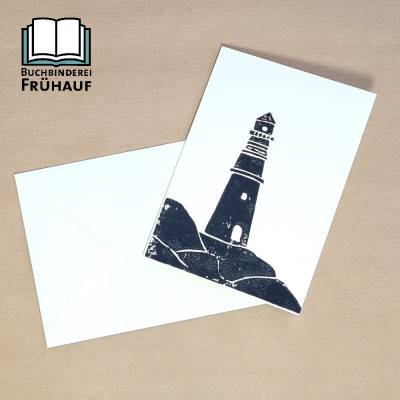 Linoldruck Klappkarte Leuchtturm Grußkarte