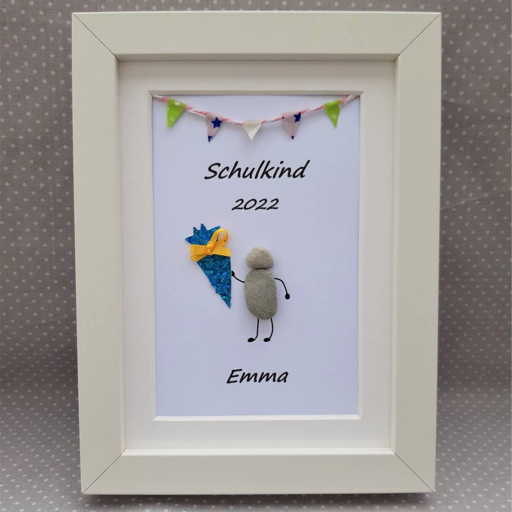 Steinbild Schulkind Türkis, Geldgeschenk, Schulanfang, Individualisierbarr Bild 1
