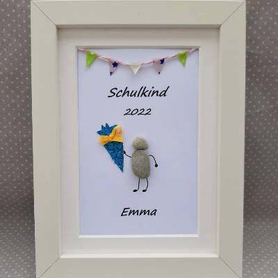 Steinbild Schulkind Türkis, Geldgeschenk, Schulanfang, Individualisierbarr
