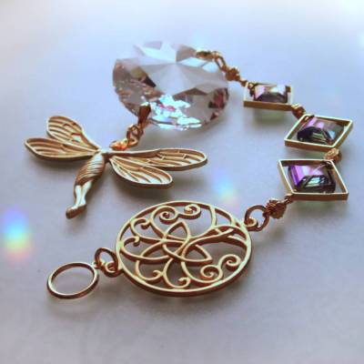 Libelle Sonnenfänger Regenbogen Kristall goldener Baum des Lebens Elfe Längenauswahl SF-G-6