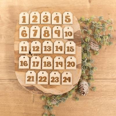 Adventskalender Zahlen aus Holz / Holzzahlen 1 bis 24 / Anhänger Weihnachtskalender