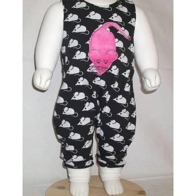 Strampler Gr. 62 aus Jersey mit Nicki-Applikation – Mäuschen-Design