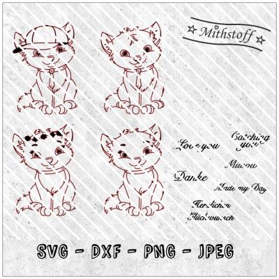 Plotterdatei - Katzen - Kitty  - Gizmo - PNG - DXF + SVG - Datei - Mithstoff