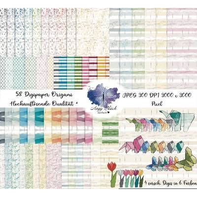 58 Digipaper Origami 1 JPEG hohe Qualität (300 DPI) Digistamps, verschiedene Sayings fertige und selber zusammen setzten