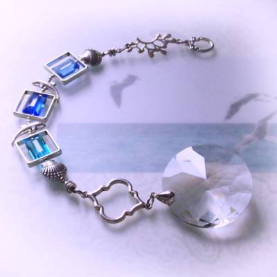 Sonnenfänger blaues Meer - silberner Suncatcher mit Regenbogen Kristall Längenauswahl SF-S-7