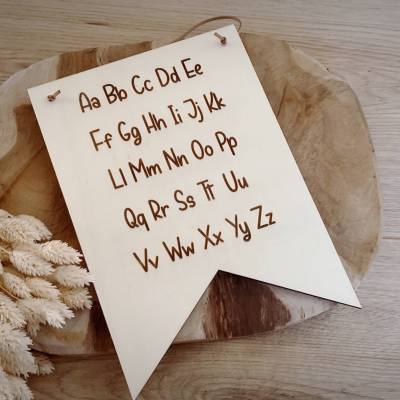 Holzschild ABC Schule / Wimpel Schulkind Einschulung