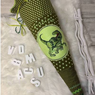 Schultüte, Zuckertüte, Schulstart, Dinosaurier, Dino, Stoff, genäht, mit Namen, personalisierbar, Einschulung, Kinder