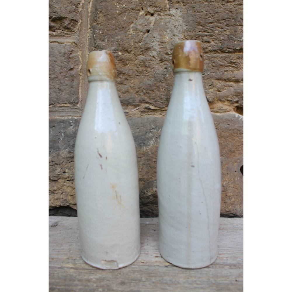 2er Set antike shabby Wasserflaschen Flaschen Vase Steingut Steinzeug Keramik um 1880
