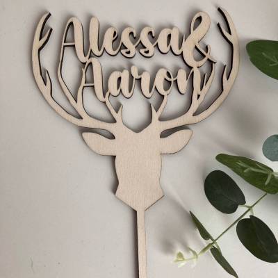 Cake Topper Hirsch Geweih Hochzeit / Kuchendeko heiraten / Geburtstag