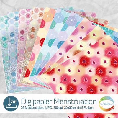 Digipapier Menstruation, 25 digitale Papiere rund um die Periode, Erdbeerwoche, deine Tage, Body Positivity, Aufklärung