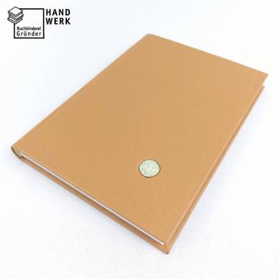 Notizbuch, Keramik ocker hellblau, A5, handgefertigt, 200 Seiten Recyclingpapier