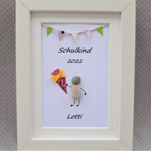 Steinbild Schulkind Pink , Geldgeschenk, Schulanfang, Individualisierbar