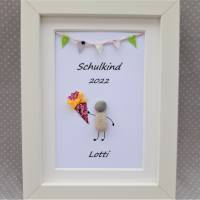 Steinbild Schulkind Pink , Geldgeschenk, Schulanfang, Individualisierbar