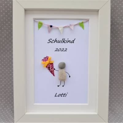 Steinbild Schulkind Pink , Geldgeschenk, Schulanfang, Individualisierbar