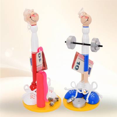 Originelles Geschenk für Sportler & Sportlerinnen – Geldgeschenk Figur mit Gewichten und Gymnastik-Motiv