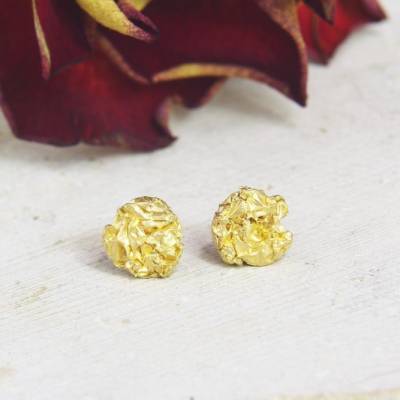 Kleine Ohrstecker aus Gold 750/-, Zerknitterte Scheiben, 6,5 mm