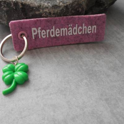 Filz Schlüsselanhänger, Pferdemädchen, Pferd, Mädchen, Glücksbringer , rosa meliert 